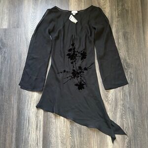 Anne Charles Black Sheer Velvet Burnout Floral Tunic Asymmetrical Gothic NWT M